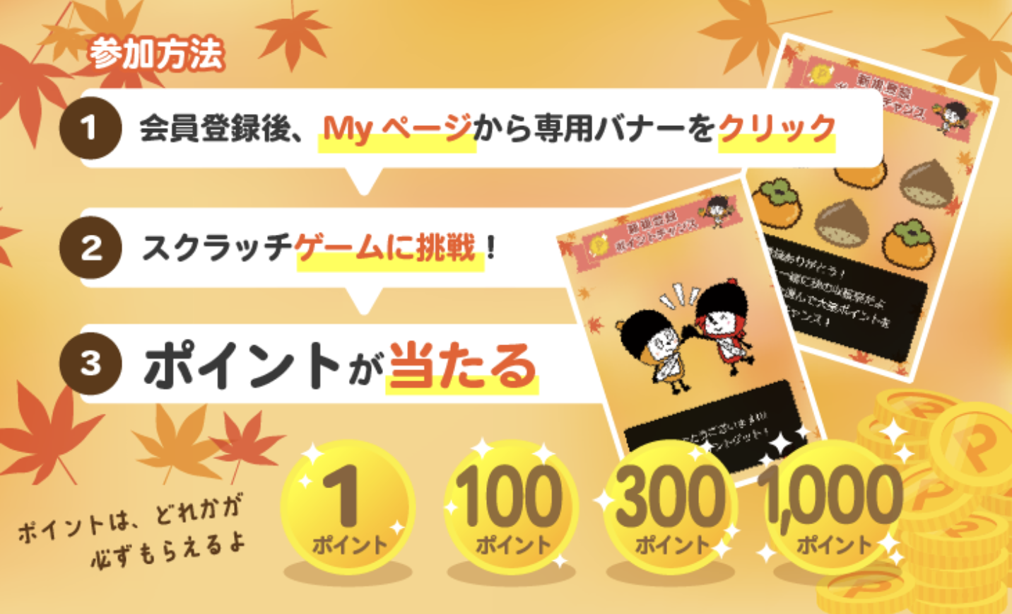 新規登録後にMyページから挑戦できるスクラッチゲームの参加方法